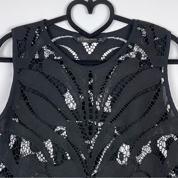 Zara Basic Black Cropped Lace Fringe Hem Sleeveless Boho Top Size XS - Picture 4 of 9